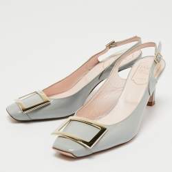 Pre Owned Roger Vivier Grey Patent Leather Belle Vivier Slingback Pumps Size 37.5 