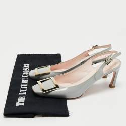 Pre Owned Roger Vivier Grey Patent Leather Belle Vivier Slingback Pumps Size 37.5 