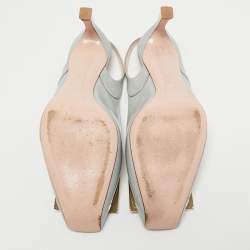 Pre Owned Roger Vivier Grey Patent Leather Belle Vivier Slingback Pumps Size 37.5 