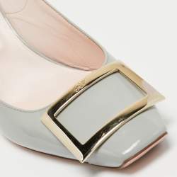 Pre Owned Roger Vivier Grey Patent Leather Belle Vivier Slingback Pumps Size 37.5 