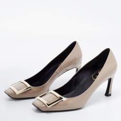 Pre Owned Roger Vivier Grey Patent Leather Trompette Pumps Size 37