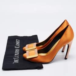 Roger Vivier Orange Satin Buckle Pumps Size 37