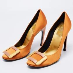 Roger Vivier Orange Satin Buckle Pumps Size 37