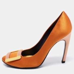 Roger Vivier Orange Satin Buckle Pumps Size 37