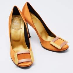 Roger Vivier Orange Satin Buckle Pumps Size 37