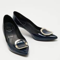 Pre Owned Roger Vivier Navy Blue Patent Leather Sexy Choc Pumps Size 37.5