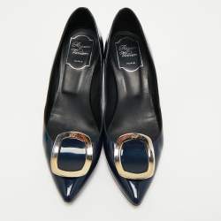 Pre Owned Roger Vivier Navy Blue Patent Leather Sexy Choc Pumps Size 37.5