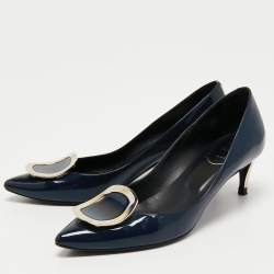Pre Owned Roger Vivier Navy Blue Patent Leather Sexy Choc Pumps Size 37.5