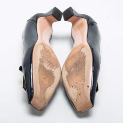Pre Owned Roger Vivier Black/Navy Blue Patent Leather Buckle Detail Pumps Size 37.5