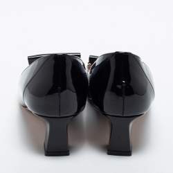 Pre Owned Roger Vivier Black/Navy Blue Patent Leather Buckle Detail Pumps Size 37.5