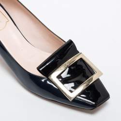 Pre Owned Roger Vivier Black/Navy Blue Patent Leather Buckle Detail Pumps Size 37.5