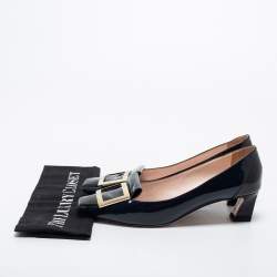 Pre Owned Roger Vivier Black/Navy Blue Patent Leather Buckle Detail Pumps Size 37.5