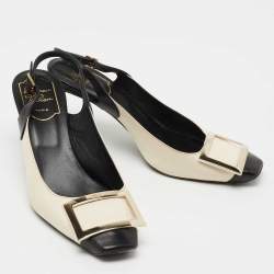 Pre Owned Roger Vivier White/Black Leather Belle Vivier Slingback Pumps Size 37