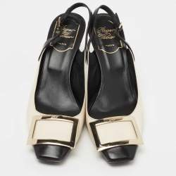 Pre Owned Roger Vivier White/Black Leather Belle Vivier Slingback Pumps Size 37