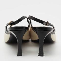 Pre Owned Roger Vivier White/Black Leather Belle Vivier Slingback Pumps Size 37