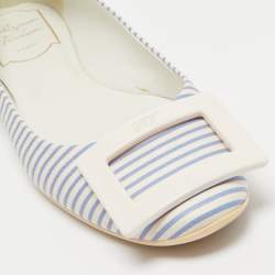 Pre Owned Roger Vivier White/Blue Striped Leather Gommette Ballet Flats Size 36