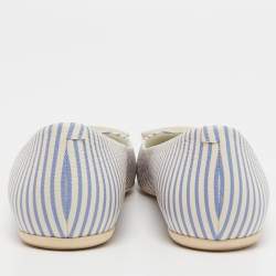 Pre Owned Roger Vivier White/Blue Striped Leather Gommette Ballet Flats Size 36
