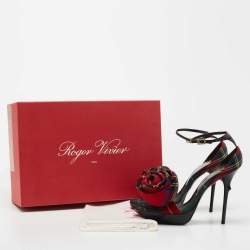 Roger Vivier Multicolor Fabric and Patent Leather Flower Detail Ankle Strap Sandals Size 36