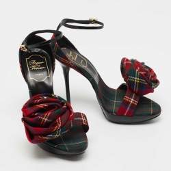 Roger Vivier Multicolor Fabric and Patent Leather Flower Detail Ankle Strap Sandals Size 36