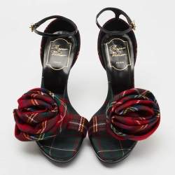 Roger Vivier Multicolor Fabric and Patent Leather Flower Detail Ankle Strap Sandals Size 36