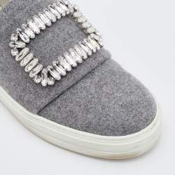 Roger Vivier Grey Fabric Crystal Embellished Slip On Sneakers Size 37