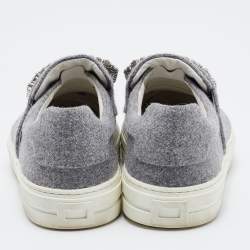 Roger Vivier Grey Fabric Crystal Embellished Slip On Sneakers Size 37