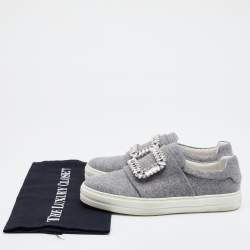 Roger Vivier Grey Fabric Crystal Embellished Slip On Sneakers Size 37