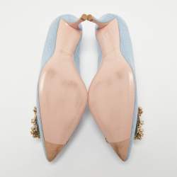 Pre Owned Roger Vivier Light Blue Denim Crystal Embellished Pointed Toe Pumps Size 35