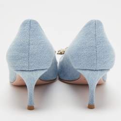 Pre Owned Roger Vivier Light Blue Denim Crystal Embellished Pointed Toe Pumps Size 35