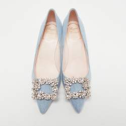 Pre Owned Roger Vivier Light Blue Denim Crystal Embellished Pointed Toe Pumps Size 35