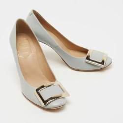 Pre Owned Roger Vivier Grey Leather Trompette Pumps Size 35.5