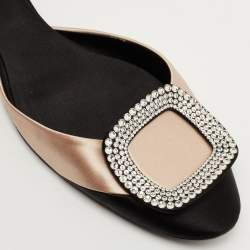 Pre Owned Roger Vivier Black/Pink Satin Crystal Embellished D'orsay Flats Size 37.5