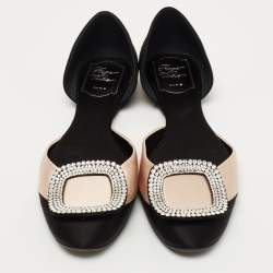 Pre Owned Roger Vivier Black/Pink Satin Crystal Embellished D'orsay Flats Size 37.5