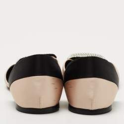 Pre Owned Roger Vivier Black/Pink Satin Crystal Embellished D'orsay Flats Size 37.5