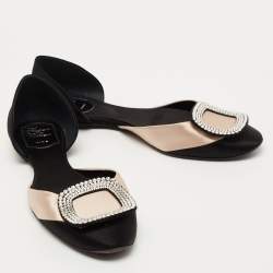 Pre Owned Roger Vivier Black/Pink Satin Crystal Embellished D'orsay Flats Size 37.5