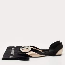 Pre Owned Roger Vivier Black/Pink Satin Crystal Embellished D'orsay Flats Size 37.5