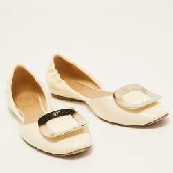 Roger Vivier Cream Patent Leather D'orsay Ballet Flats Size 38