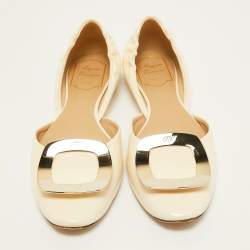 Roger Vivier Cream Patent Leather D'orsay Ballet Flats Size 38