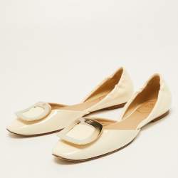 Roger Vivier Cream Patent Leather D'orsay Ballet Flats Size 38