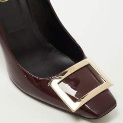 Pre Owned Roger Vivier Dark Burgundy Patent Leather Belle Vivier Trompette Pumps Size 38.5