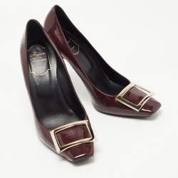 Pre Owned Roger Vivier Dark Burgundy Patent Leather Belle Vivier Trompette Pumps Size 38.5