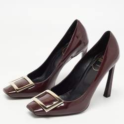 Pre Owned Roger Vivier Dark Burgundy Patent Leather Belle Vivier Trompette Pumps Size 38.5