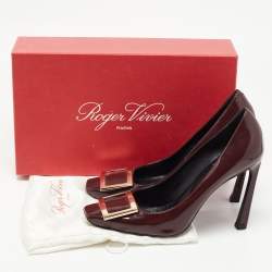 Pre Owned Roger Vivier Dark Burgundy Patent Leather Belle Vivier Trompette Pumps Size 38.5