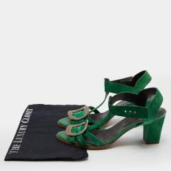 Roger Vivier Green Suede T-Strap Sandals Size 39