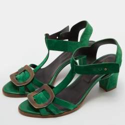 Roger Vivier Green Suede T-Strap Sandals Size 39