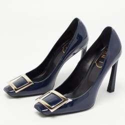 Roger Vivier Navy Blue Patent Leather Trompette Pumps Size 37