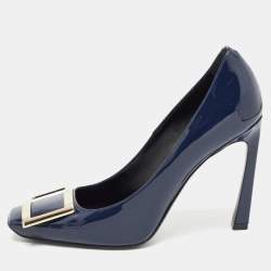 Roger Vivier Navy Blue Patent Leather Trompette Pumps Size 37