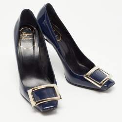 Roger Vivier Navy Blue Patent Leather Trompette Pumps Size 37