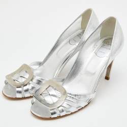 Roger Vivier Metallic Silver Leather Open Toe Pumps Size 38.5