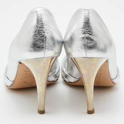 Roger Vivier Metallic Silver Leather Open Toe Pumps Size 38.5